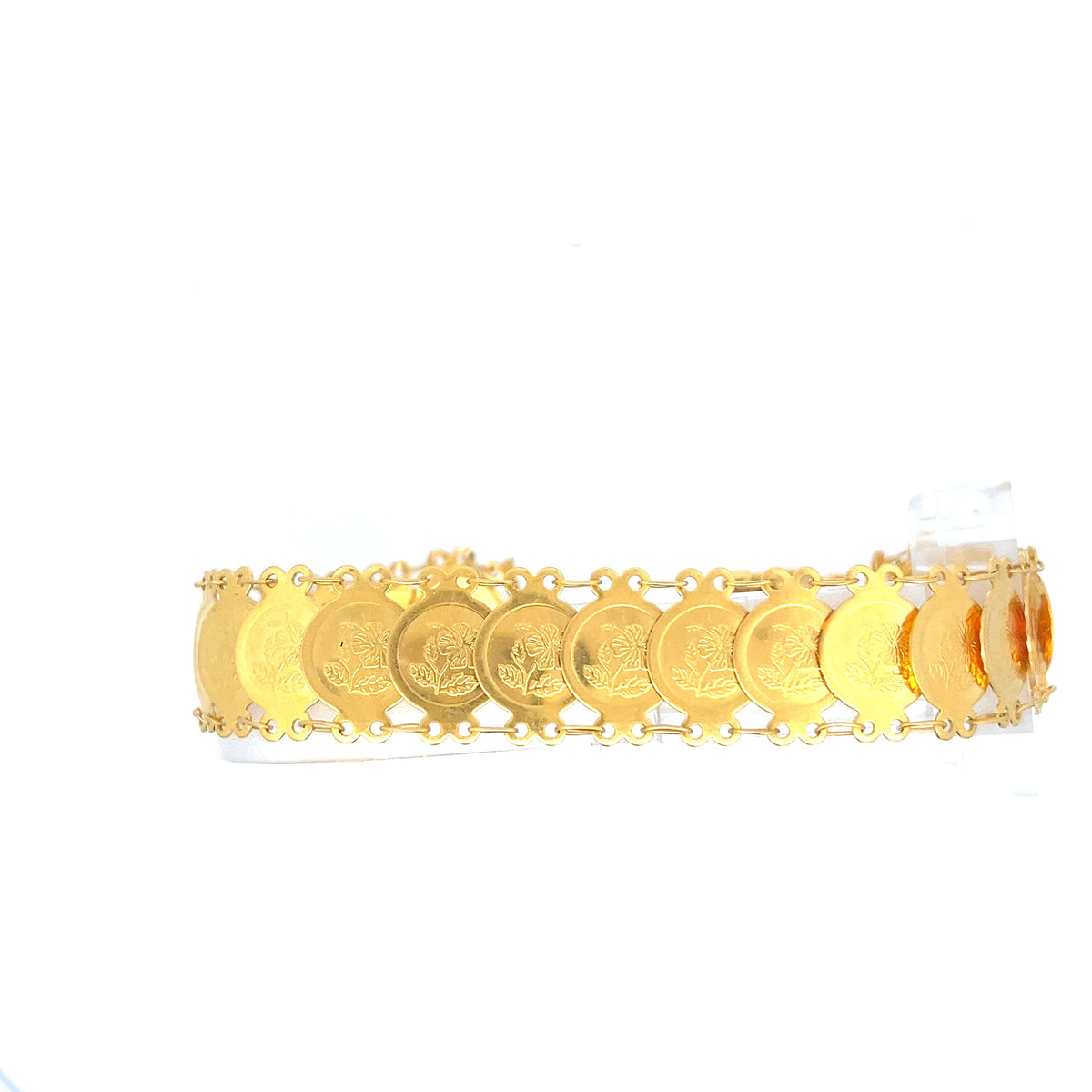 22ct Gold Bracelet with Floral Engraved Coin Links