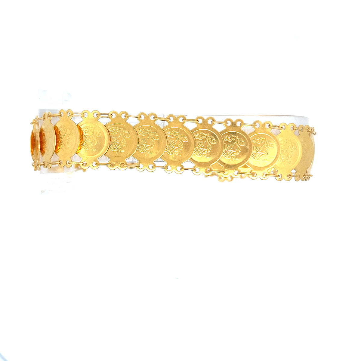 22ct Gold Bracelet with Floral Engraved Coin Links