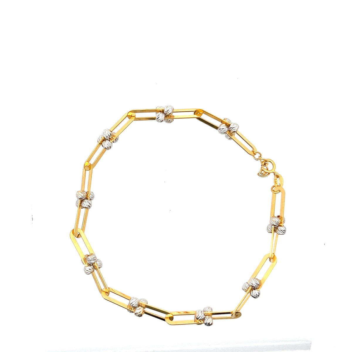 22ct Gold Paperclip Link Bracelet with Textured Bead Details