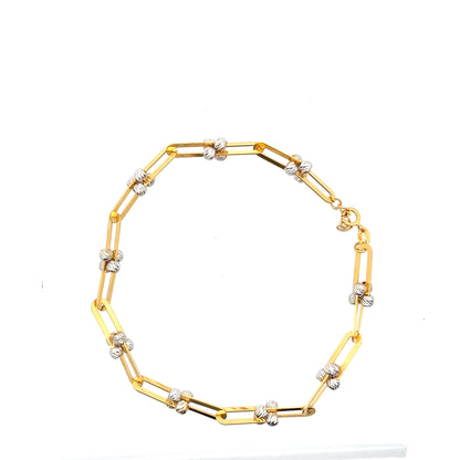 22ct Gold Paperclip Link Bracelet with Textured Bead Details