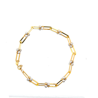 22ct Gold Paperclip Link Bracelet with Textured Bead Details