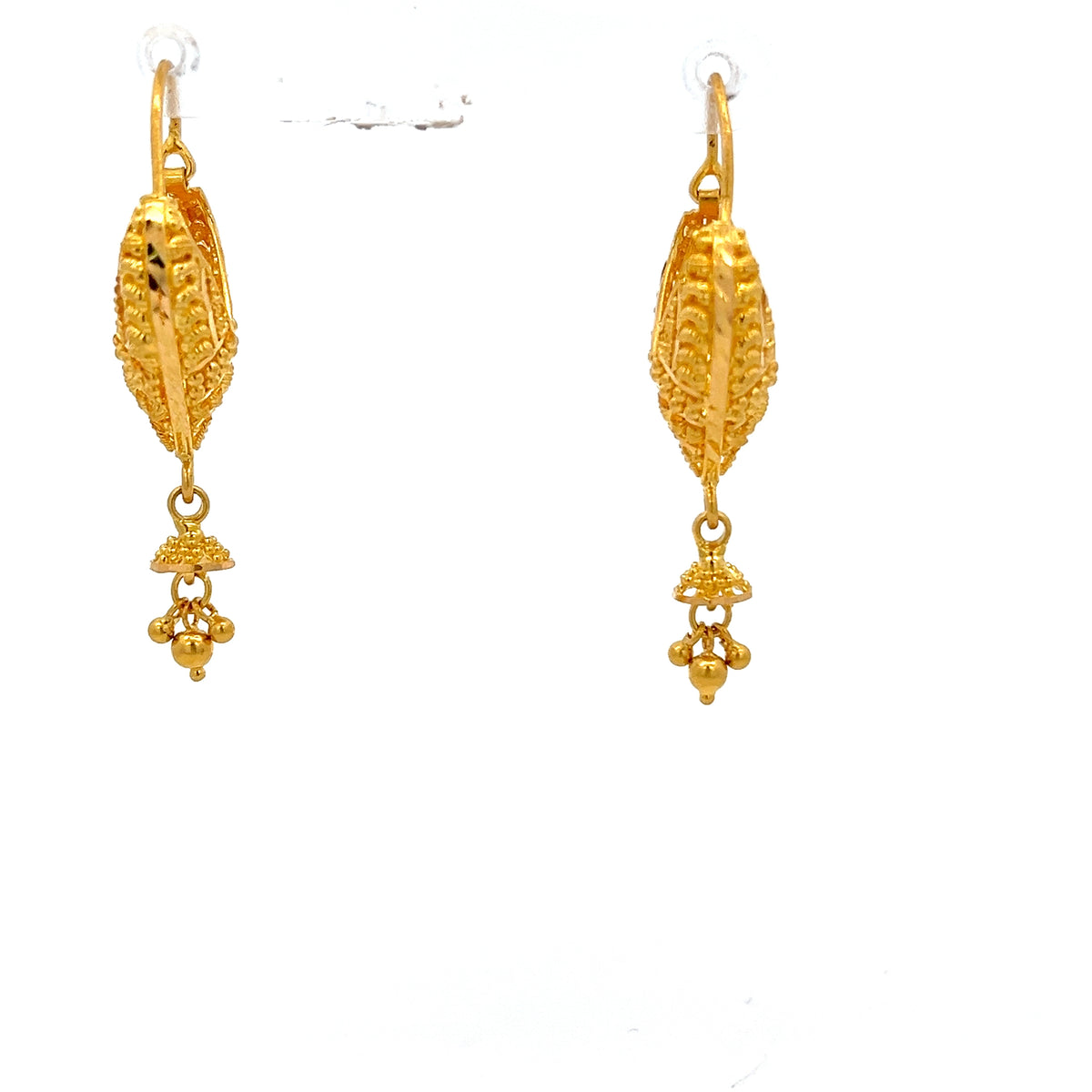 22ct Gold Leaf-Shaped Filigree Drop Earrings