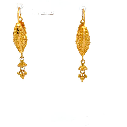22ct Gold Leaf-Shaped Filigree Drop Earrings