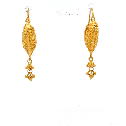 22ct Gold Leaf-Shaped Filigree Drop Earrings