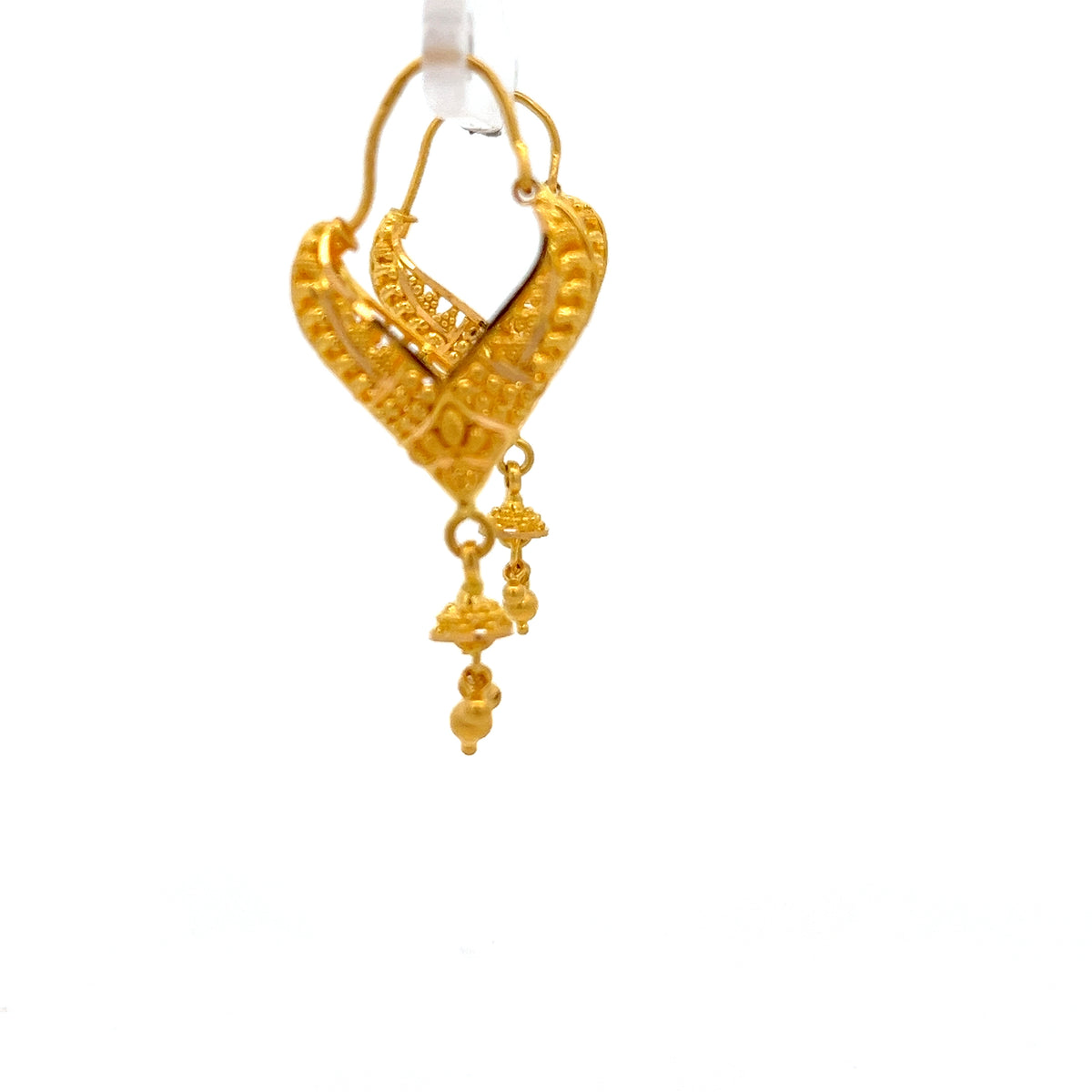 22ct Gold Leaf-Shaped Filigree Drop Earrings