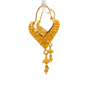 22ct Gold Leaf-Shaped Filigree Drop Earrings