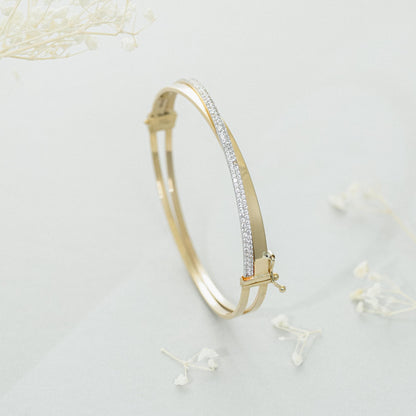 9ct Yellow Gold Cubic Zirconia Crossover Detail Bangle