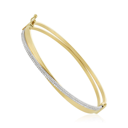 9ct Yellow Gold Cubic Zirconia Crossover Detail Bangle