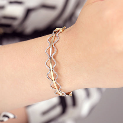 9ct Yellow Gold Cubic Zirconia Waved Bangle