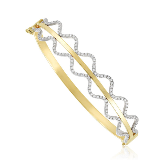 9ct Yellow Gold Cubic Zirconia Waved Bangle