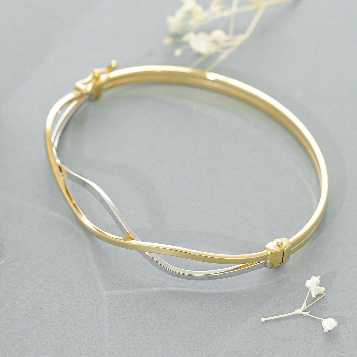 9ct Yellow Gold Two Tone Twisted Detail Bangle