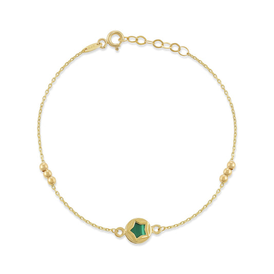 9ct Yellow Gold Green Enamel Detail Bead Bracelet