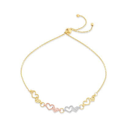 9ct Tri Colour Gold Heart Design Bracelet