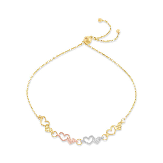 9ct Tri Colour Gold Heart Design Bracelet