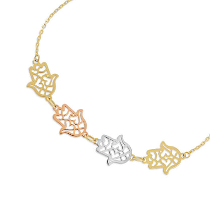 9ct Tri Gold Hamsa Hand Bracelet