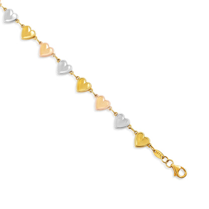 9ct Tri Colour Gold Heart Design Bracelet