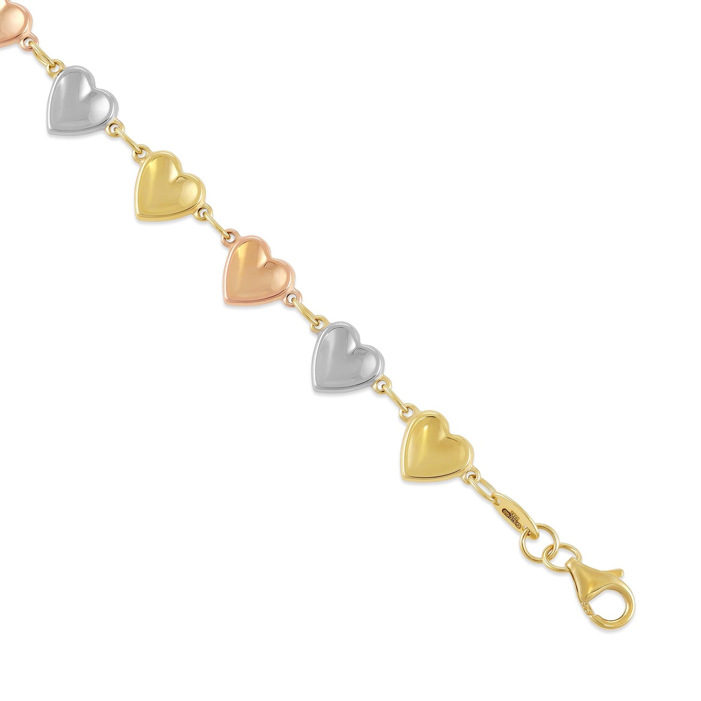 9ct Tri Colour Gold Heart Design Bracelet
