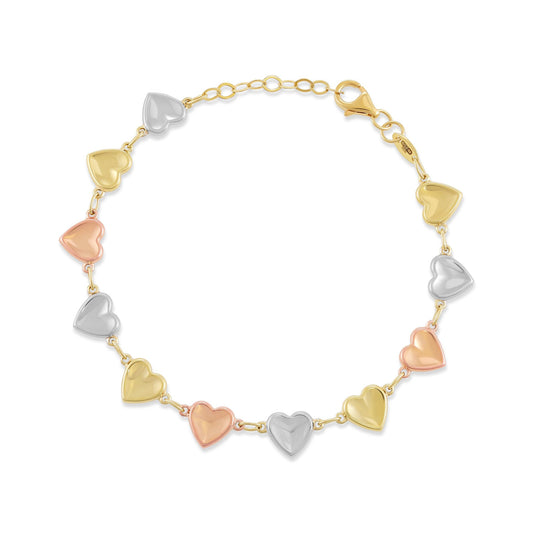 9ct Tri Colour Gold Heart Design Bracelet