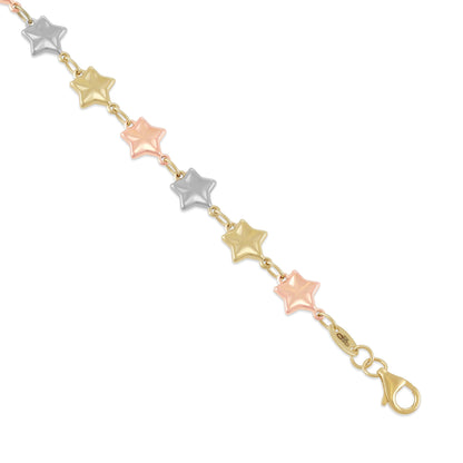 9ct Tri Colour Gold Star Design Bracelet