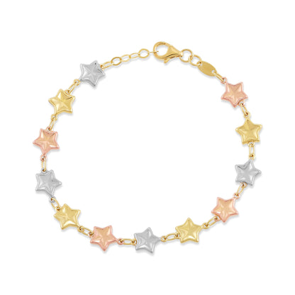 9ct Tri Colour Gold Star Design Bracelet