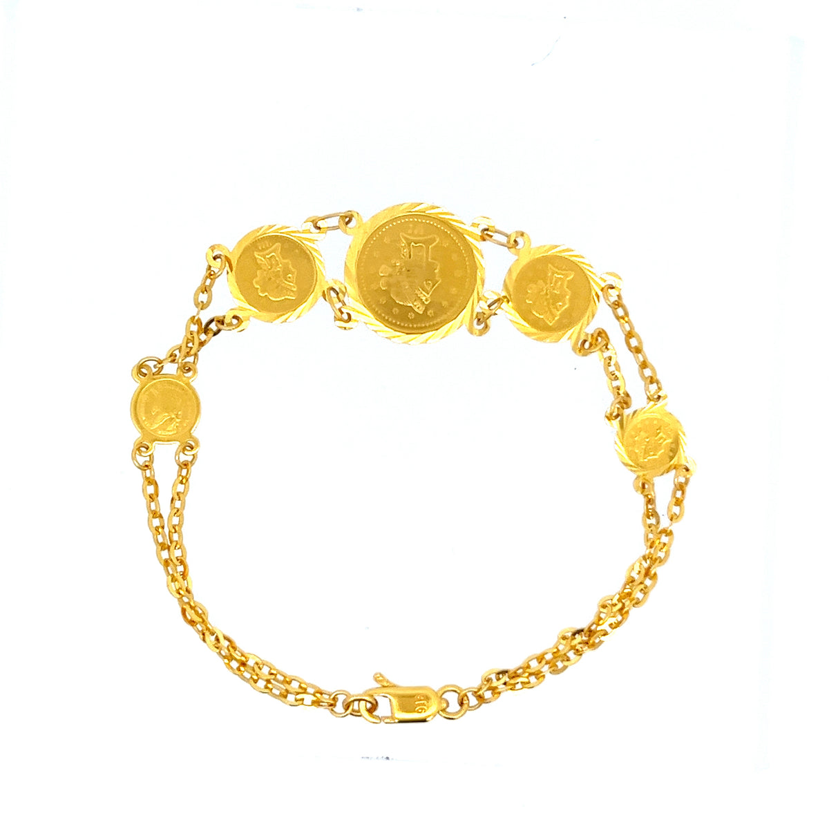 22ct Gold Double Chain Bracelet with Coin Disc Design