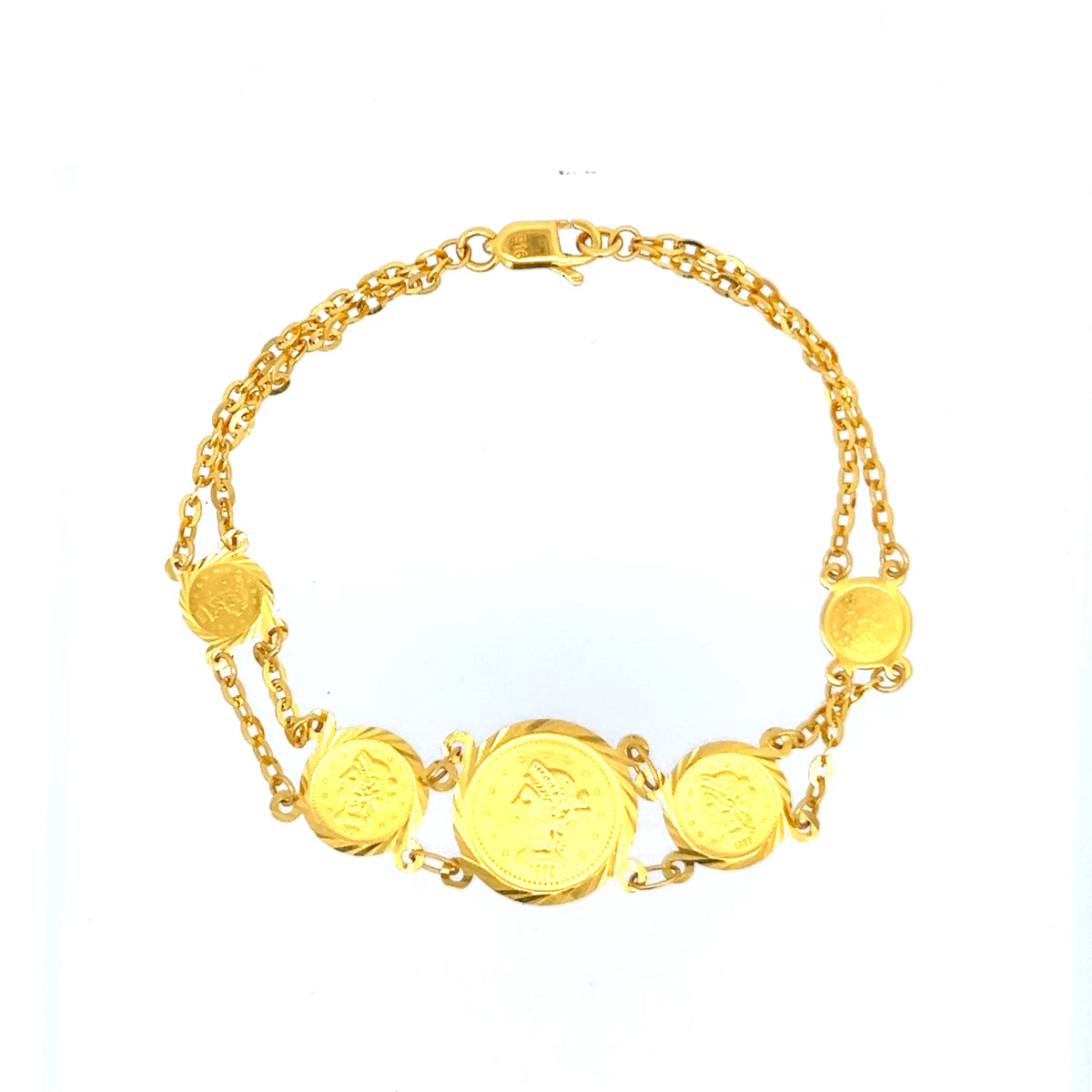 22ct Gold Double Chain Bracelet with Coin Disc Design