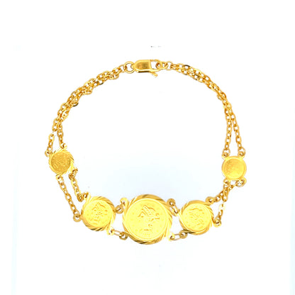 22ct Gold Double Chain Bracelet with Coin Disc Design