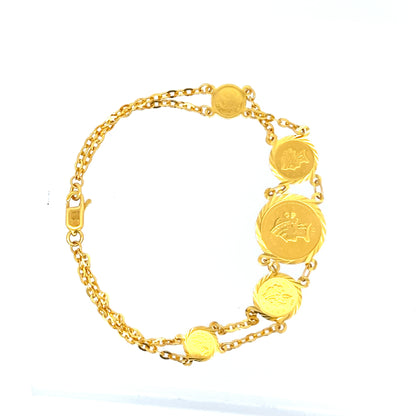 22ct Gold Double Chain Bracelet with Coin Disc Design