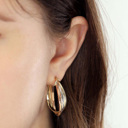 9ct Tri Colour Medium Hoop Earrings