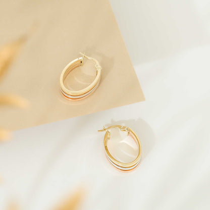 9ct Gold Tri Colour Hoop Earrings