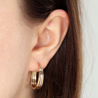 9ct Gold Tri Colour Hoop Earrings