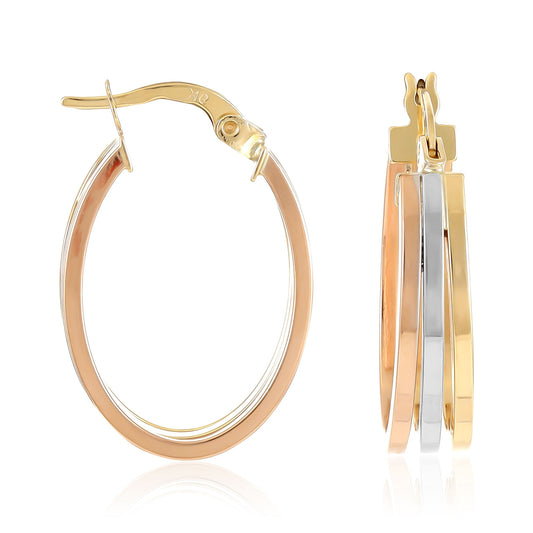9ct Gold Tri Colour Hoop Earrings