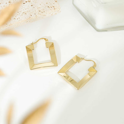9ct Yellow Gold Thick Square Hoop Earrings