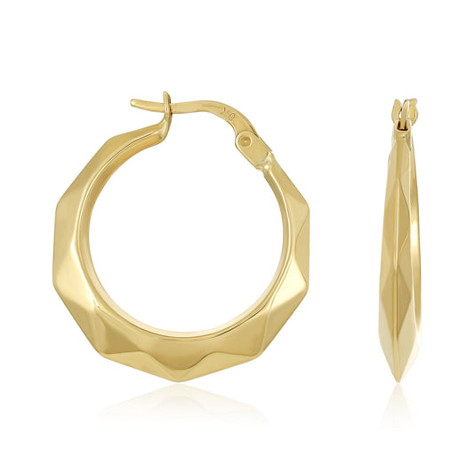 9ct Yellow Gold Faceted Hoop Earrings