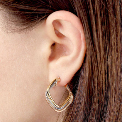 9ct Gold Tri Colour Square Hoop Earrings
