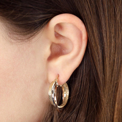 9ct Tri Colour Gold Hoop Earrings
