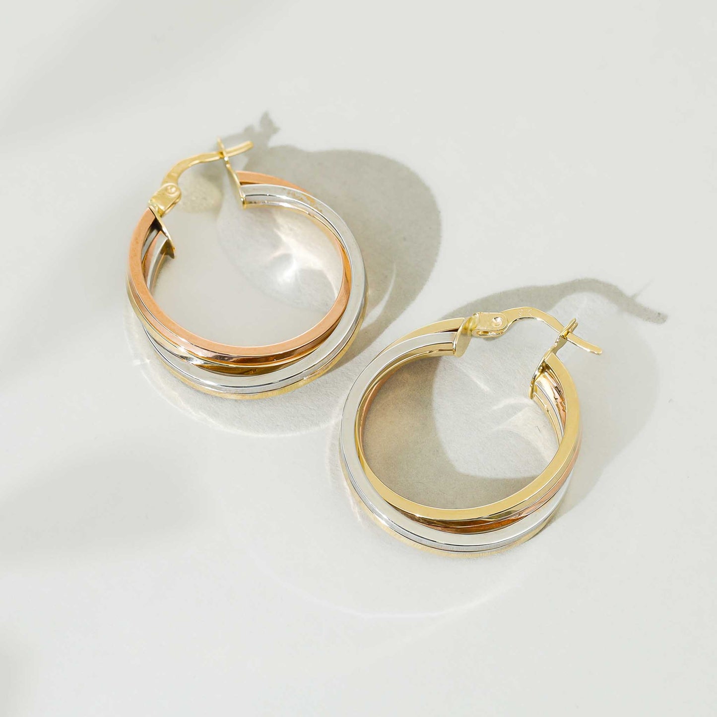 9ct Tri Colour Hoop Earrings