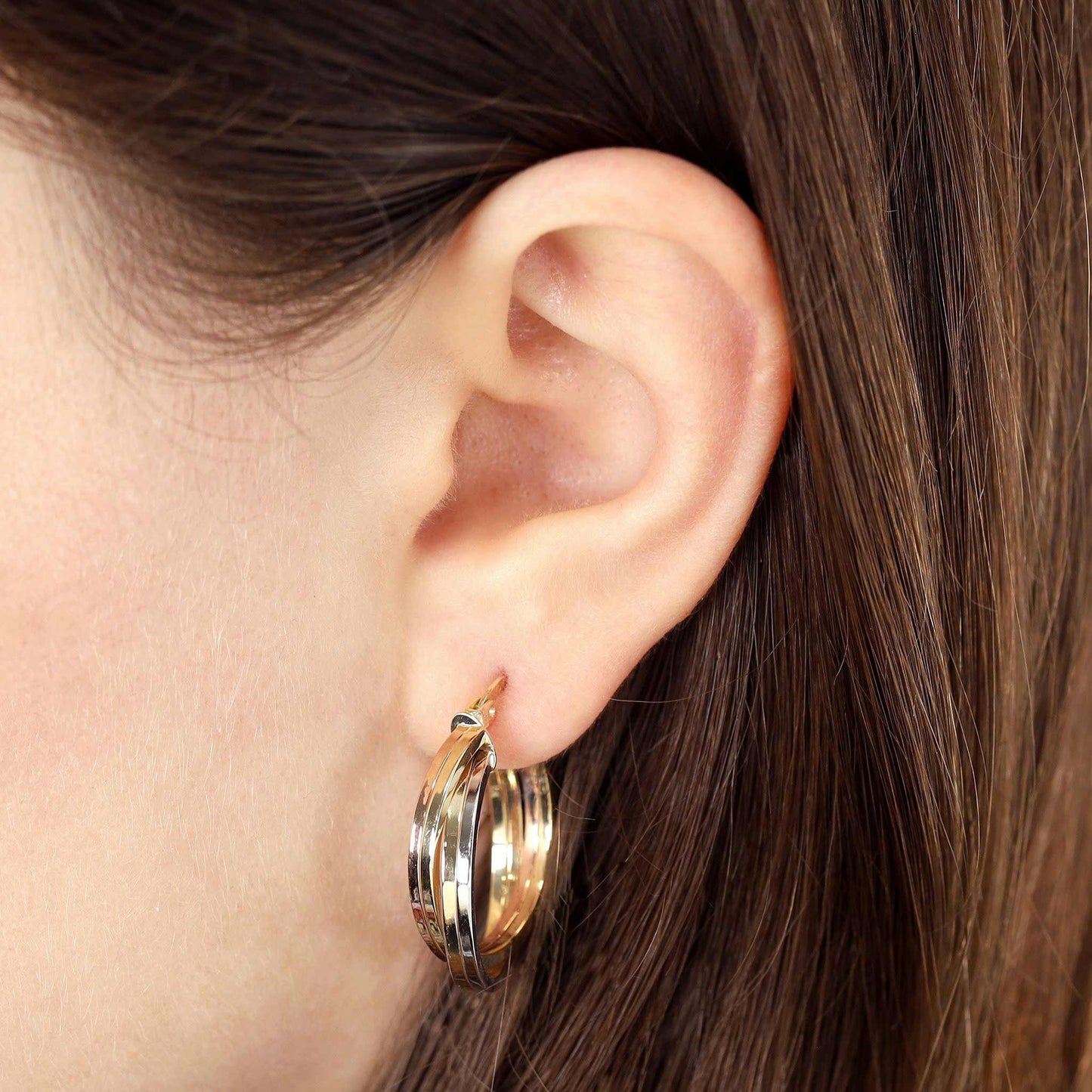 9ct Tri Colour Hoop Earrings