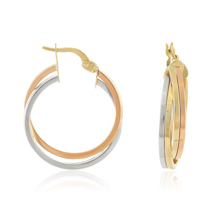 9ct Tri Colour Hoop Earrings