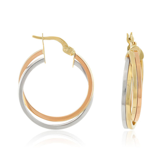 9ct Tri Colour Hoop Earrings