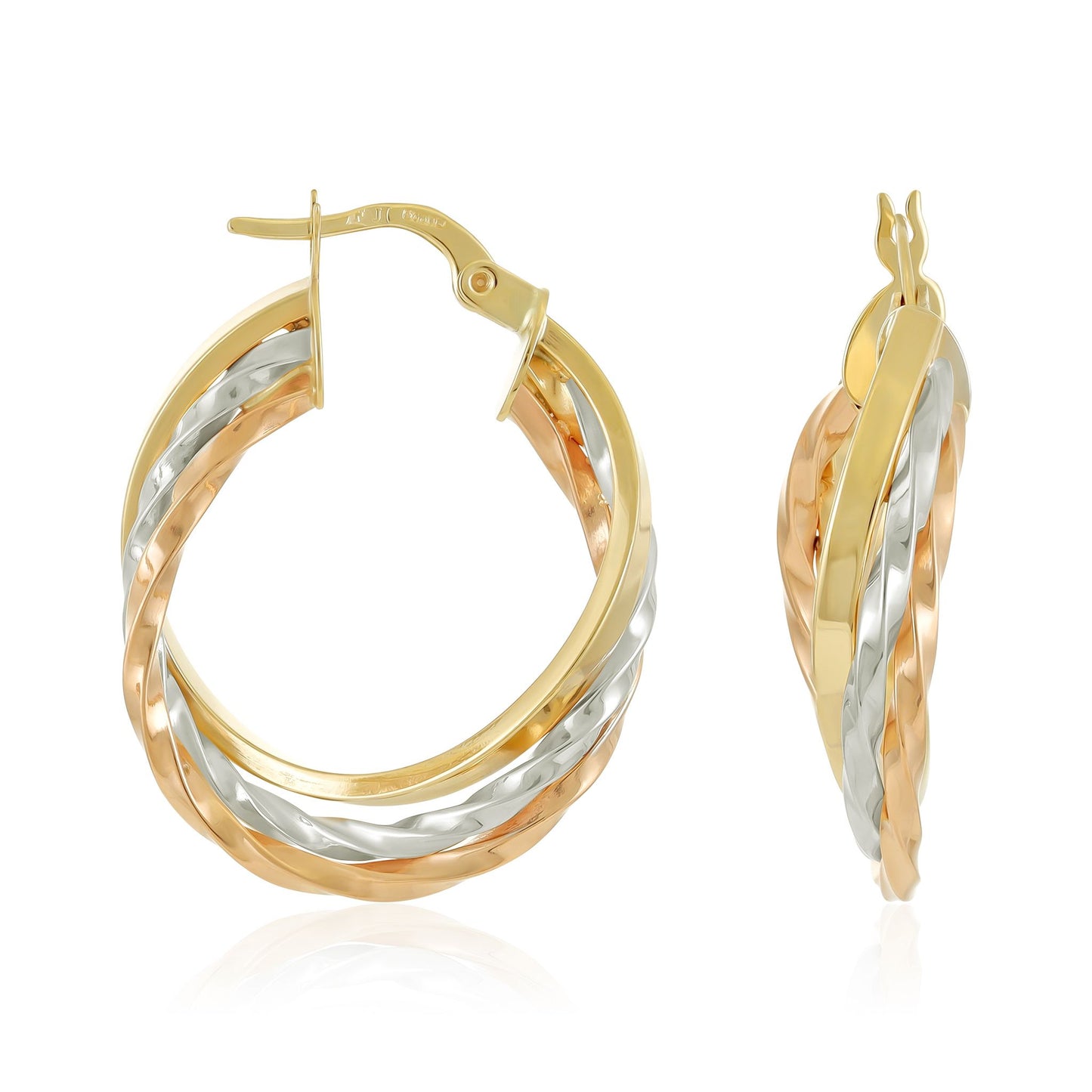 9ct Tri Colour Twisted Hoop Earrings