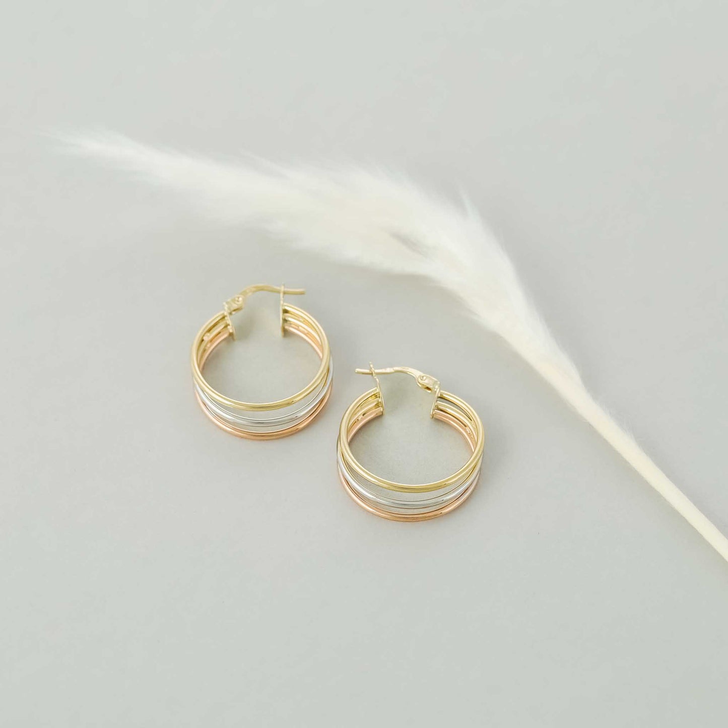 9ct Gold Tri Colour Circle Detail Earrings