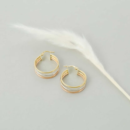 9ct Gold Tri Colour Circle Detail Earrings