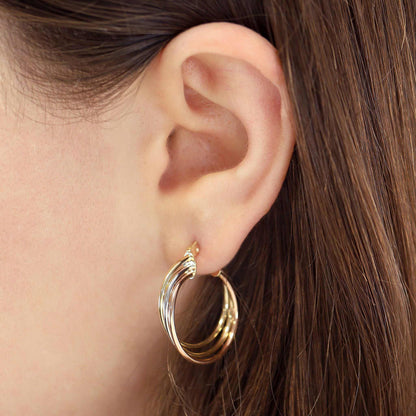 9ct Gold Tri Colour Circle Detail Earrings
