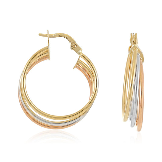 9ct Gold Tri Colour Circle Detail Earrings