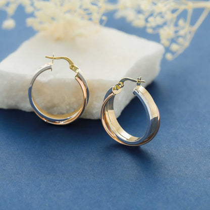 9ct Tri Colour Small Hoop Earrings