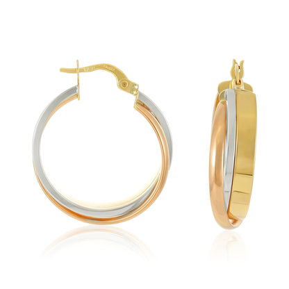 9ct Tri Colour Small Hoop Earrings
