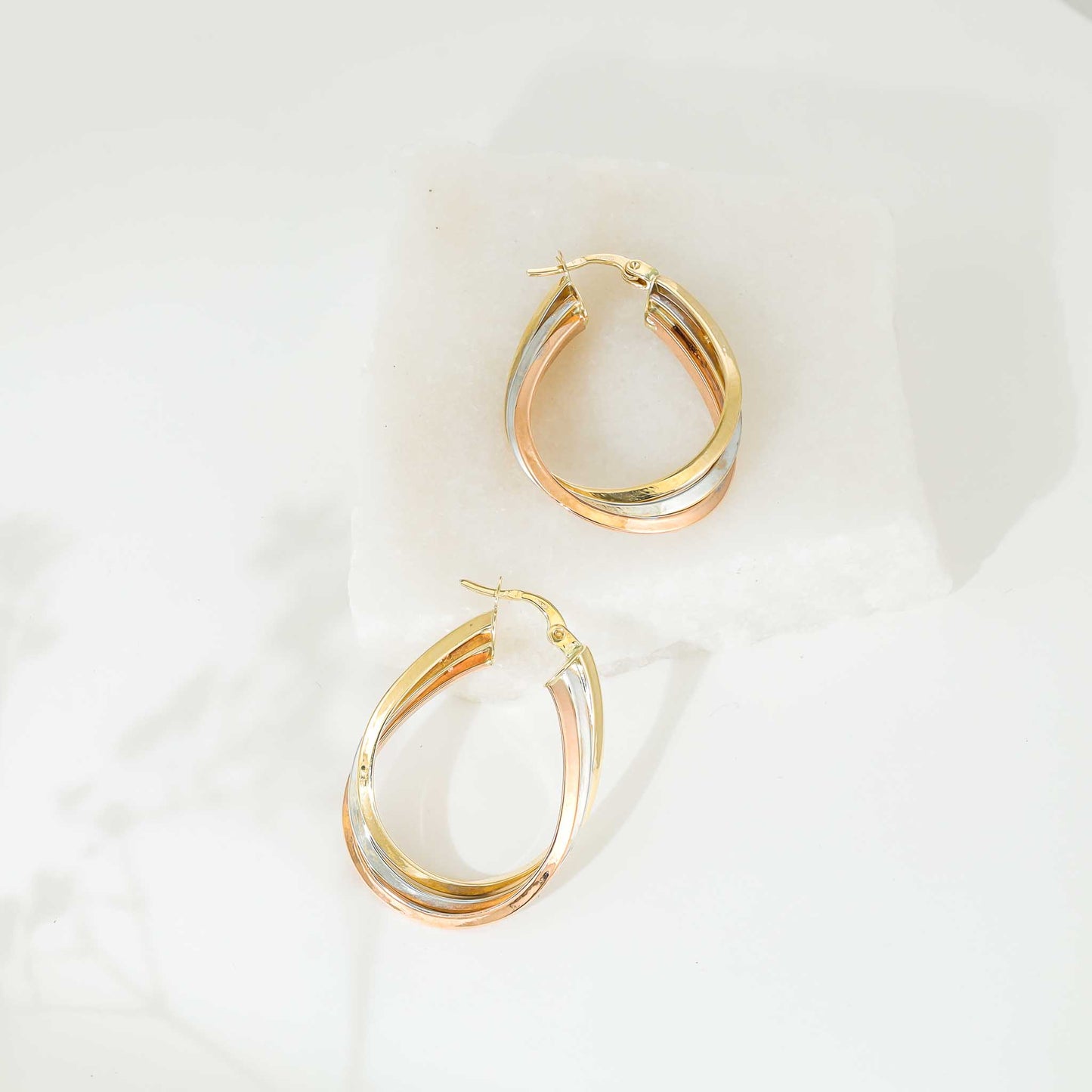 9ct Tri Colour Large Hoop Earrings
