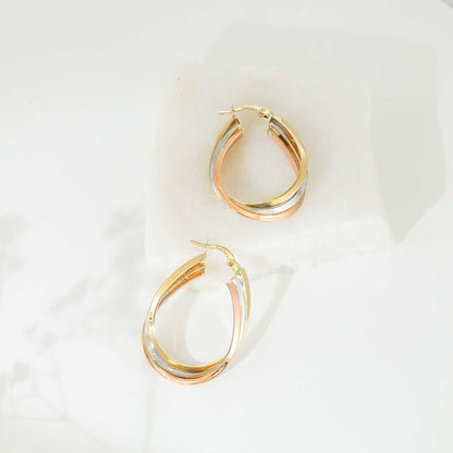 9ct Tri Colour Large Hoop Earrings