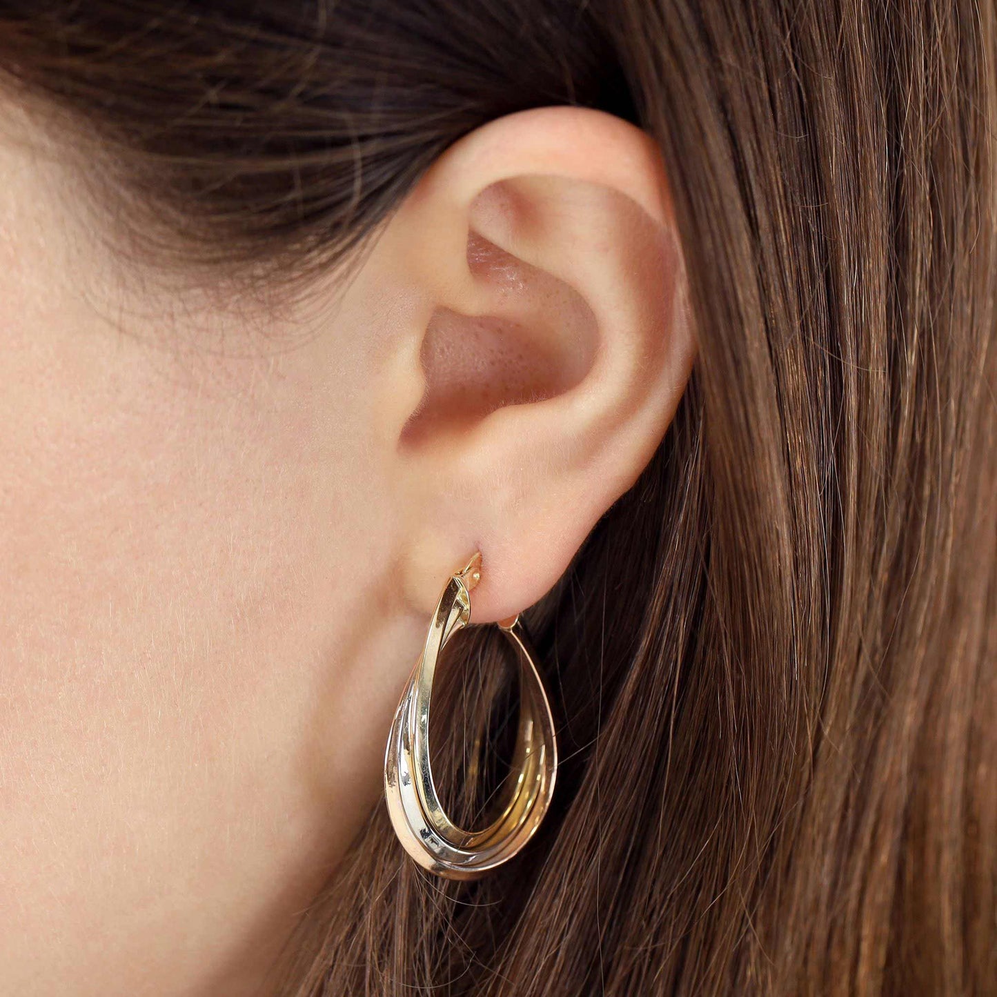 9ct Tri Colour Large Hoop Earrings